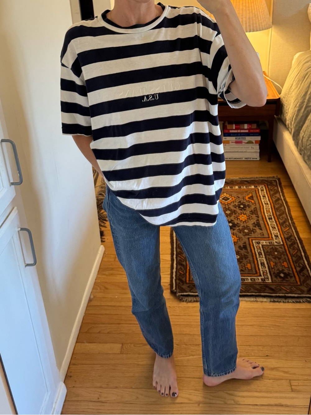 Guess Black and White Striped Short Sleeve Tee